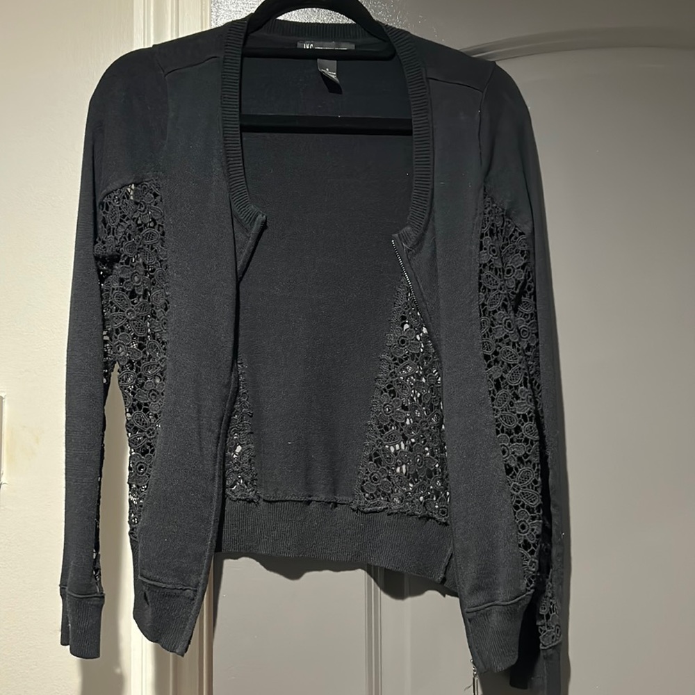 INC black sweater with lace sleeves